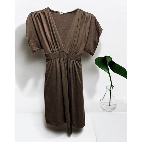 Steps Brown V-Neck Dress Stretchy Fabric & Back Tie Closure - Picture 2 of 8